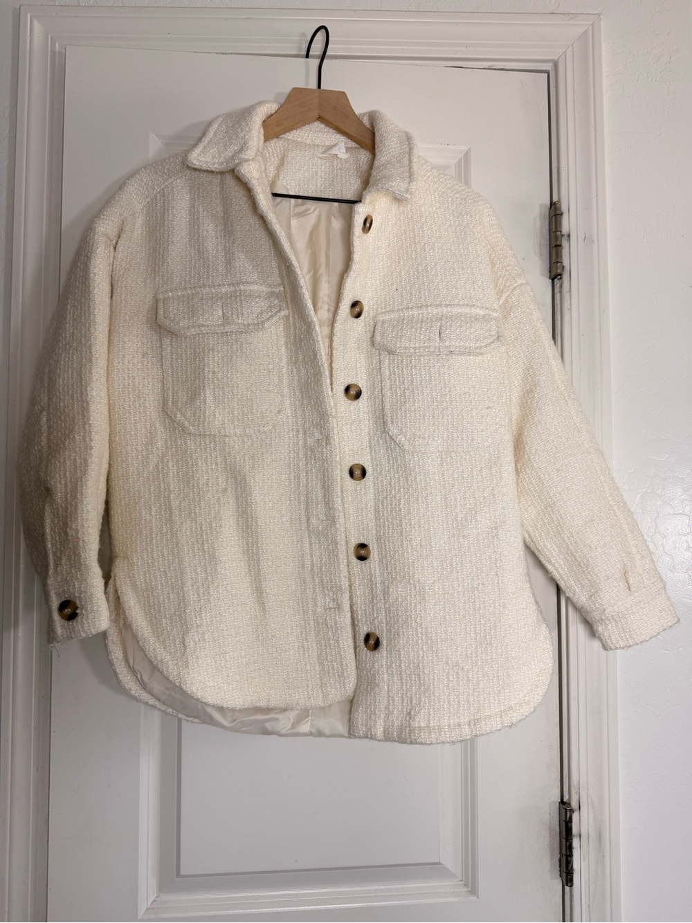 bohme Cream Bouclé Button-Front Shacket